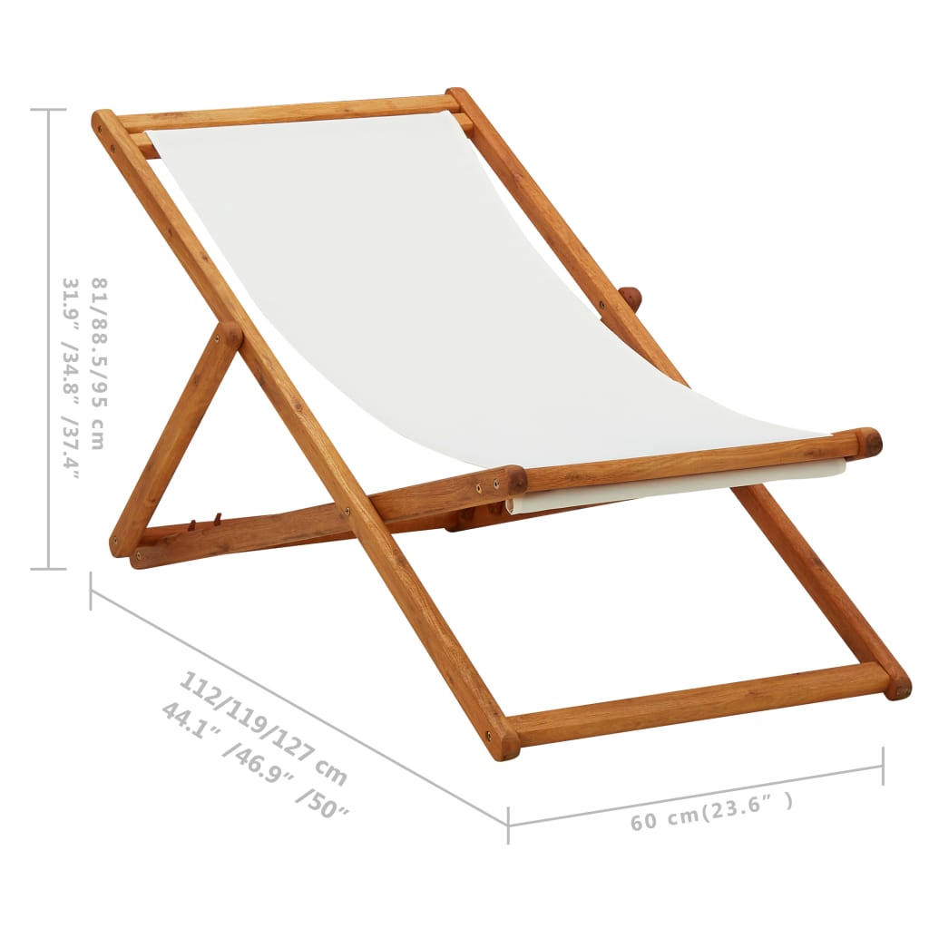 Folding Chair Eucalyptus Wood and Fabric Cream White