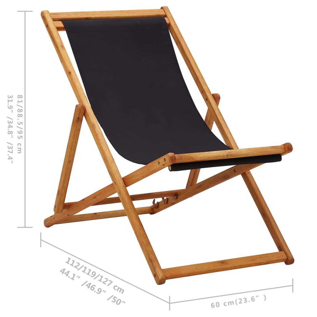 Folding Chair Eucalyptus Wood and Fabric Black