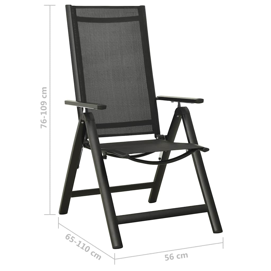 Folding Chairs 2 pcs Textilene and Aluminium Black