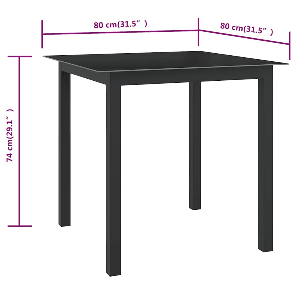 Garden Table | Black | Aluminium, Glass | Compact | Durable