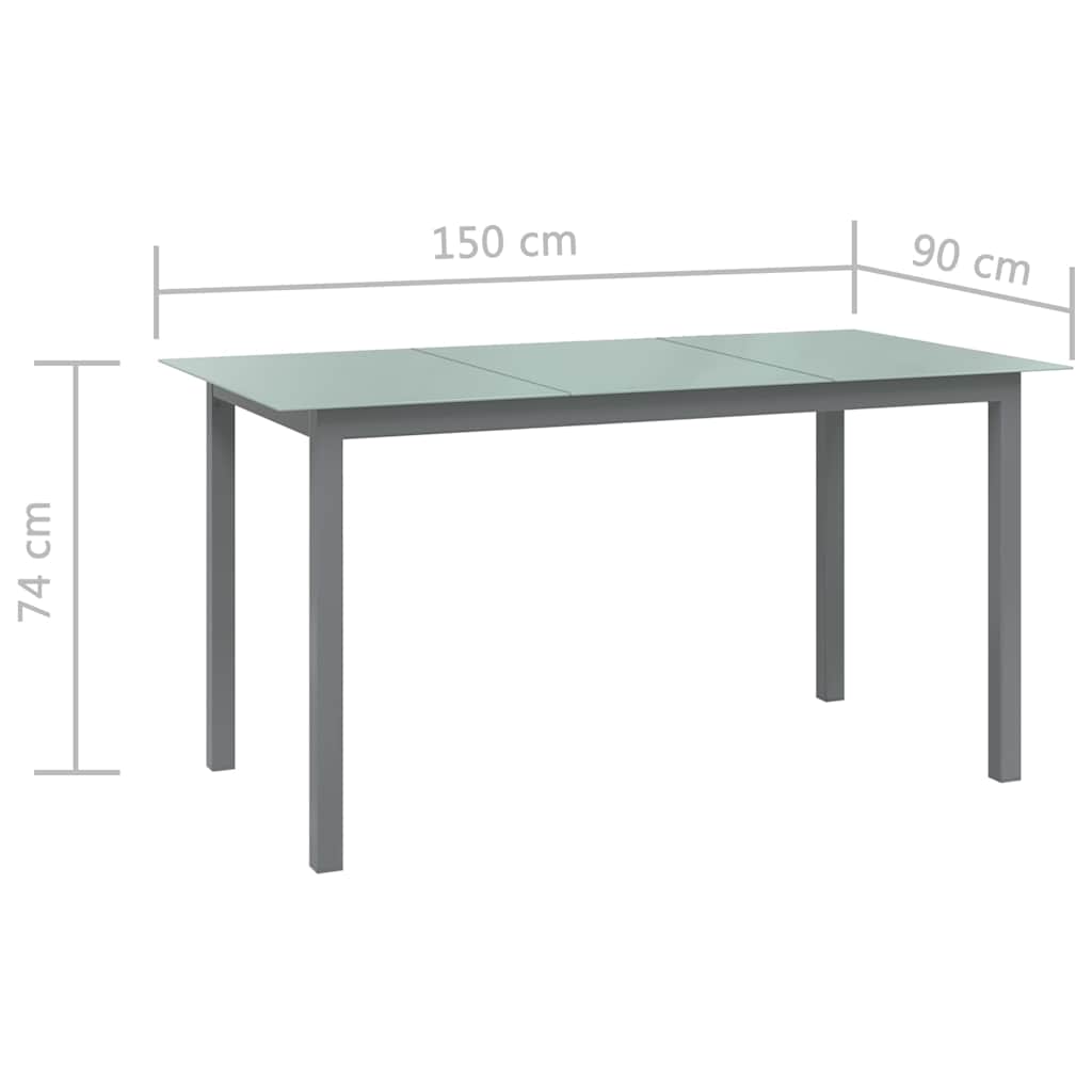 Garden Table | Light Grey | Aluminium and Glass | 150x90x74 cm | Durable