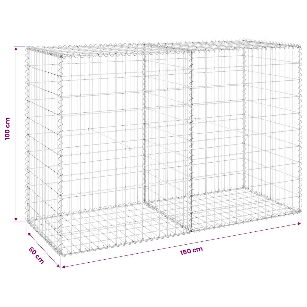 Gabion Wall with Covers Galvanised Steel 150x60x100 cm