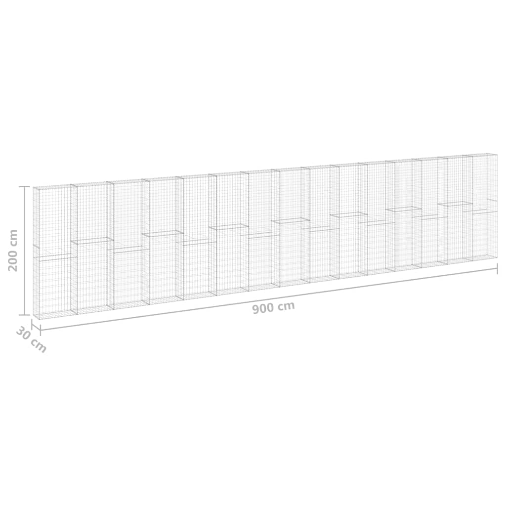 Gabion Wall with Covers Galvanised Steel 900x30x200 cm
