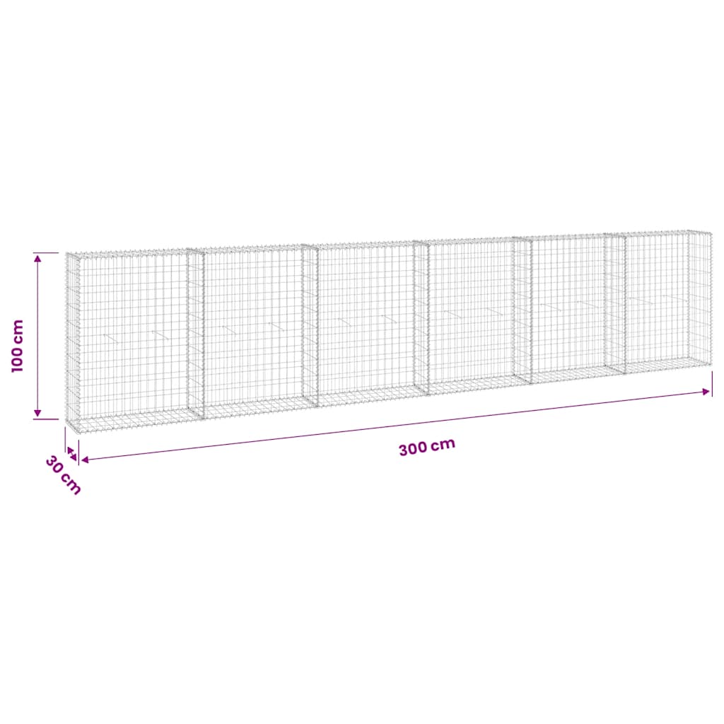 Gabion Wall with Covers Galvanised Steel 300x30x100 cm