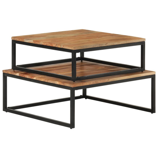 Coffee Table | Set of 2 | Natural wood finish and black iron