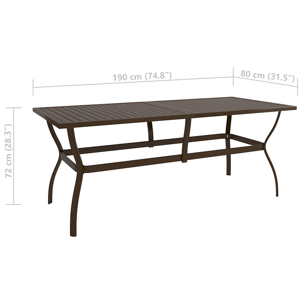 Garden Table | Brown | Powder-Coated Steel | 190x80x72 cm | Industrial