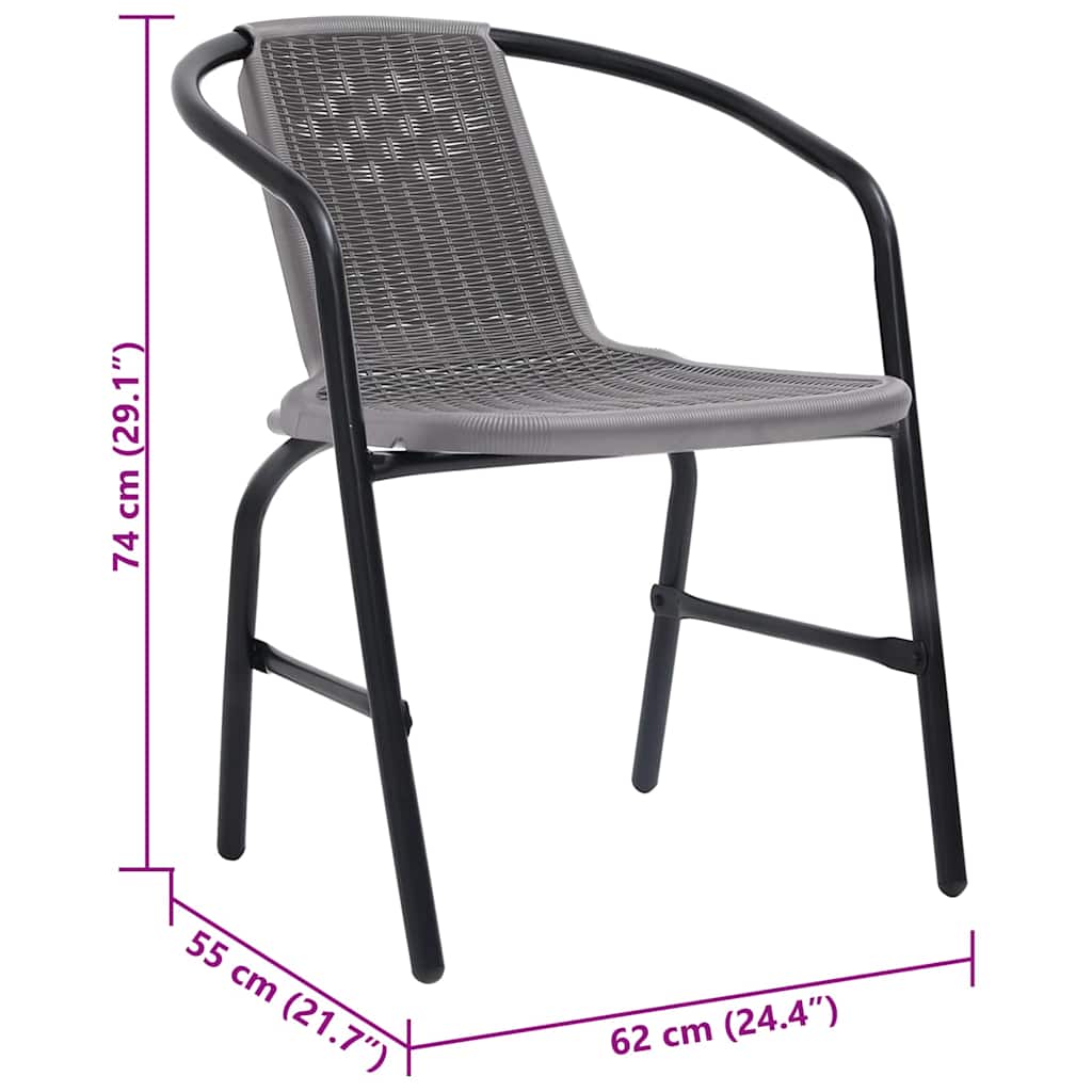 Garden Chair Set of 2 Black Plastic Rattan, Steel Standard