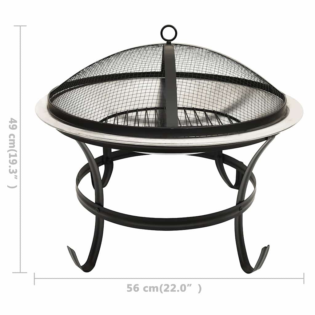 2-in-1 Fire Pit and BBQ with Poker 22"x22"x19.3" Stainless Steel