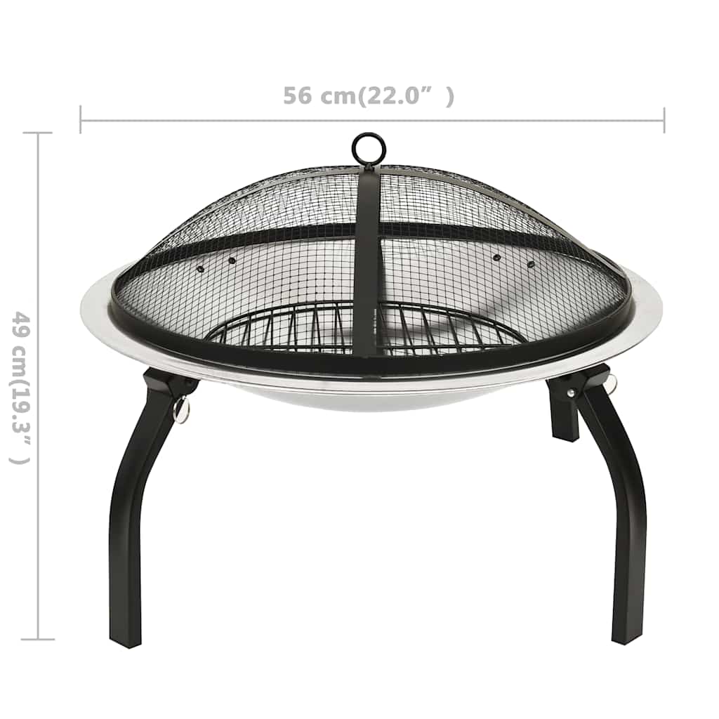 2-in-1 Fire Pit and BBQ with Poker 56x56x49 cm Stainless Steel