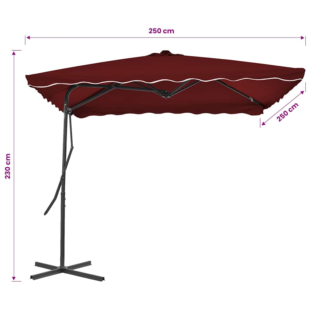 Garden Parasol with Steel Pole Bordeaux Red 250x250x230 cm