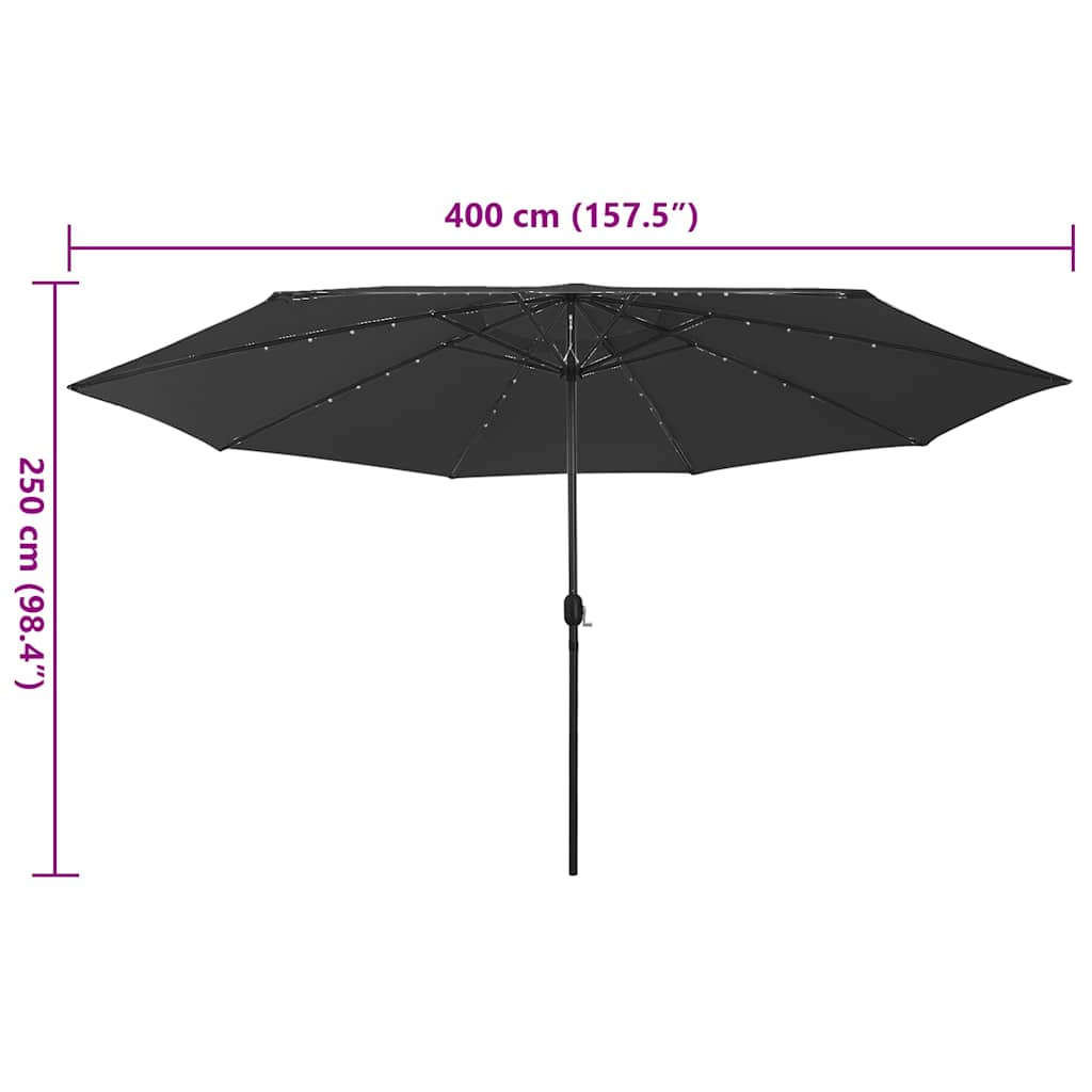 Garden Parasol with LED Lights 400 cm Black