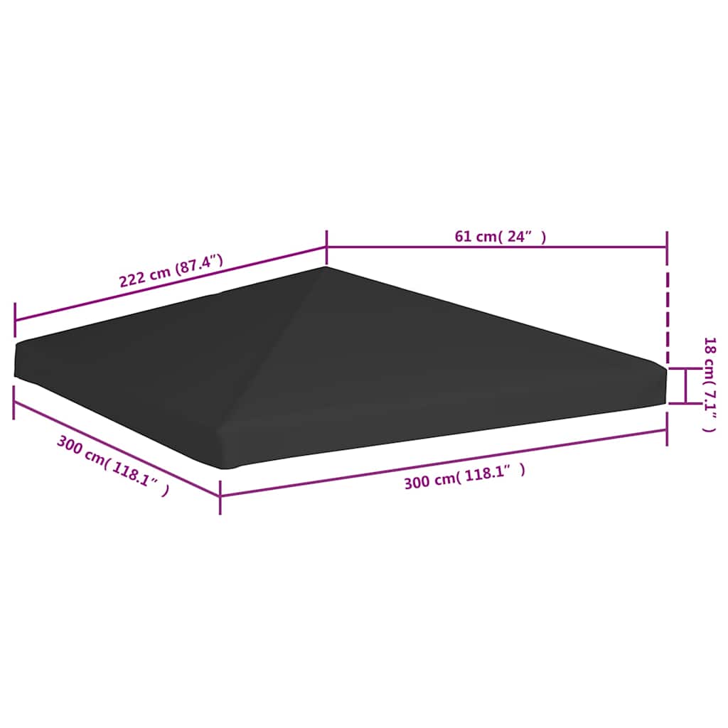 Gazebo Top Cover 270 g/m² 3x3 m Black
