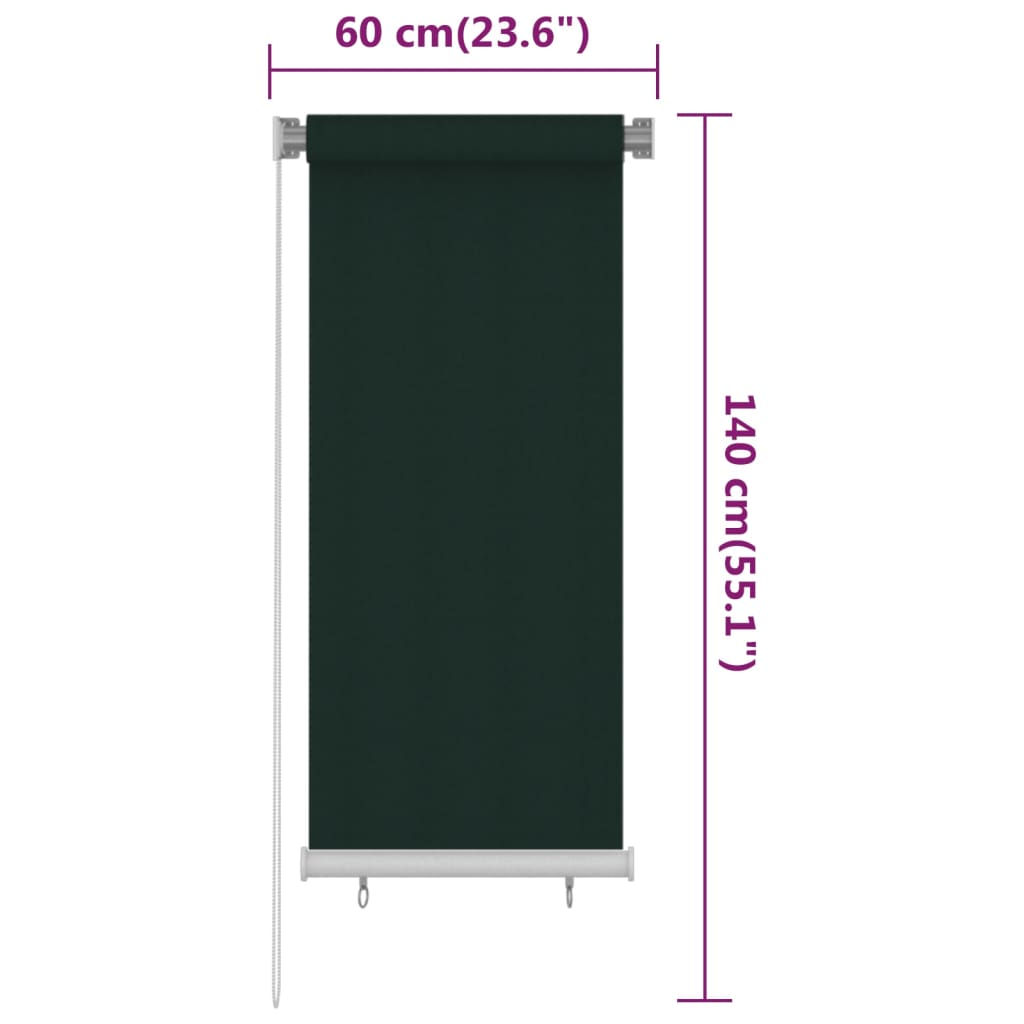Outdoor Roller Blind 65(W)x140(H) cm Dark Green HDPE