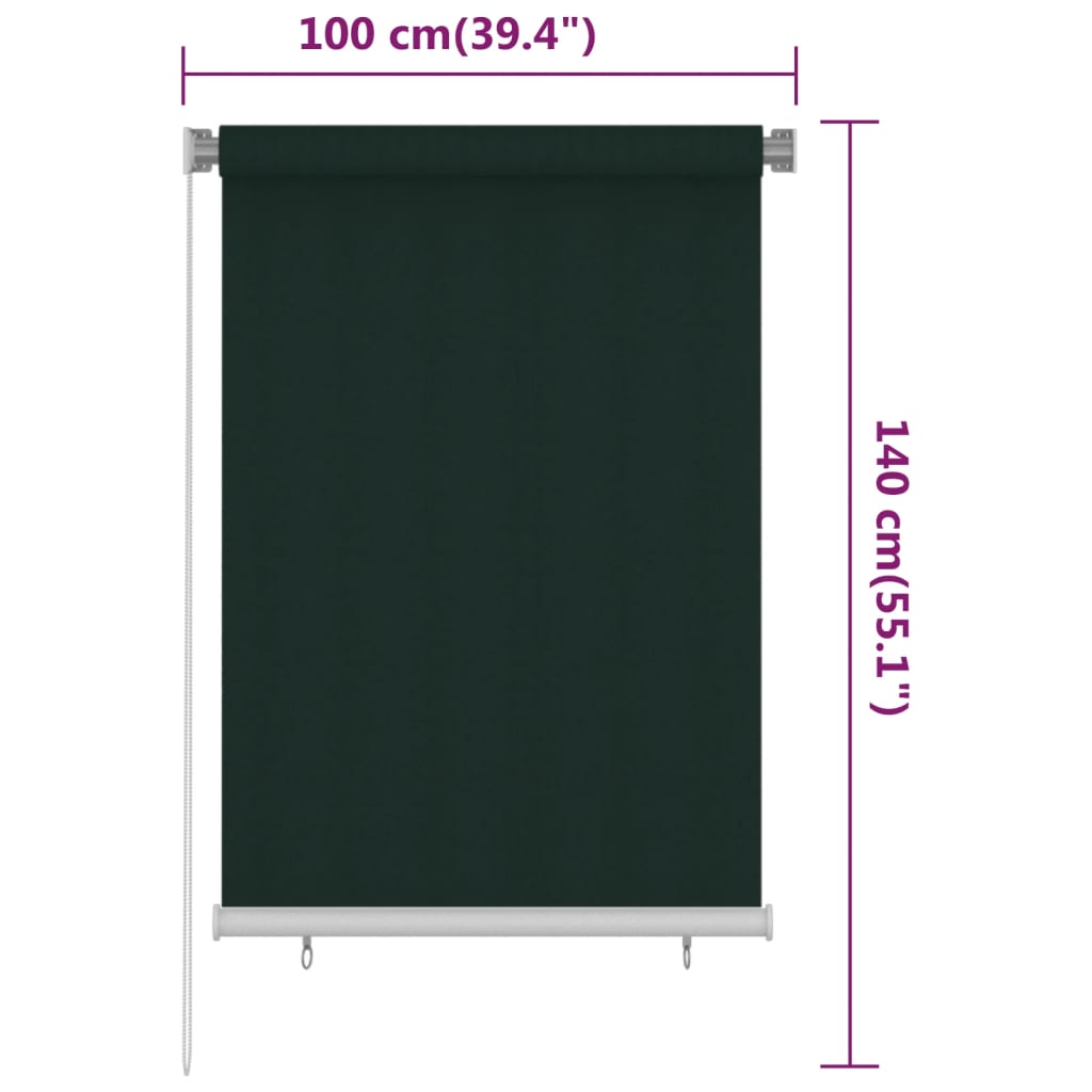 Outdoor Roller Blind 105(W)x140(H) cm Dark Green HDPE