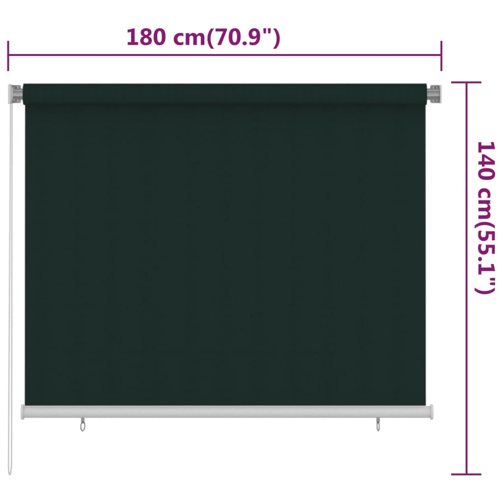 Outdoor Roller Blind 185(W)x140(H) cm Dark Green HDPE