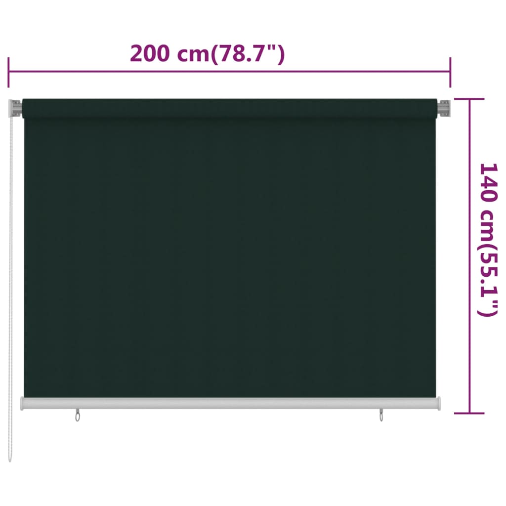 Outdoor Roller Blind 205(W)x140(H) cm Dark Green HDPE