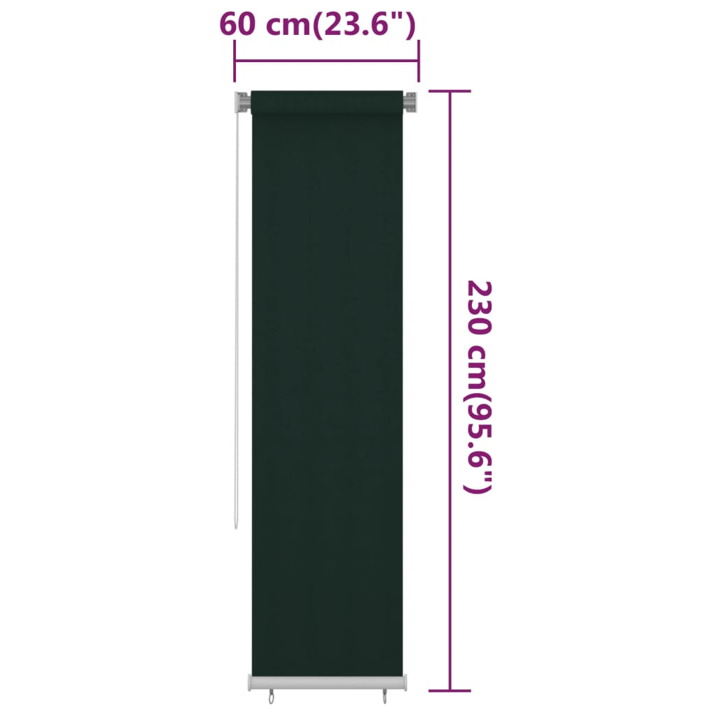 Outdoor Roller Blind 65(W)x230(H) cm Dark Green HDPE