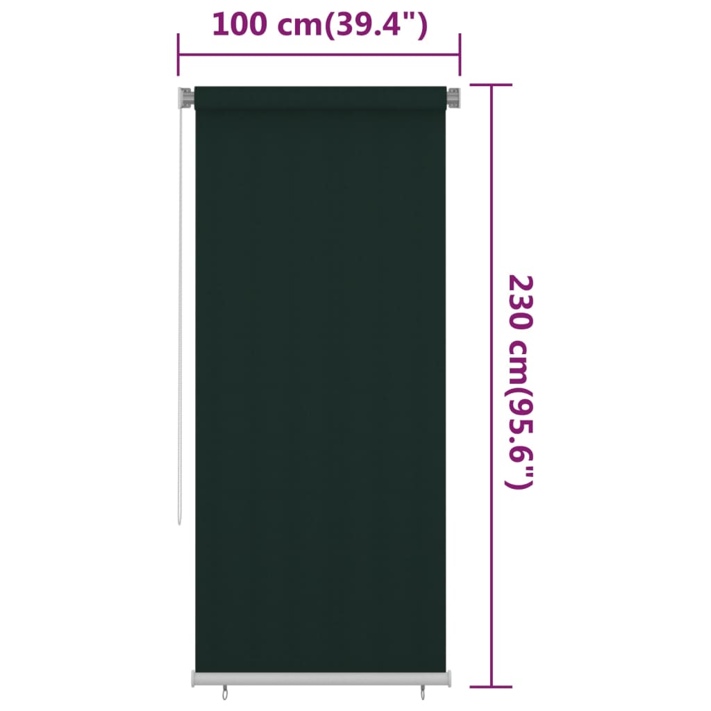 Outdoor Roller Blind 100x230 cm Dark Green HDPE