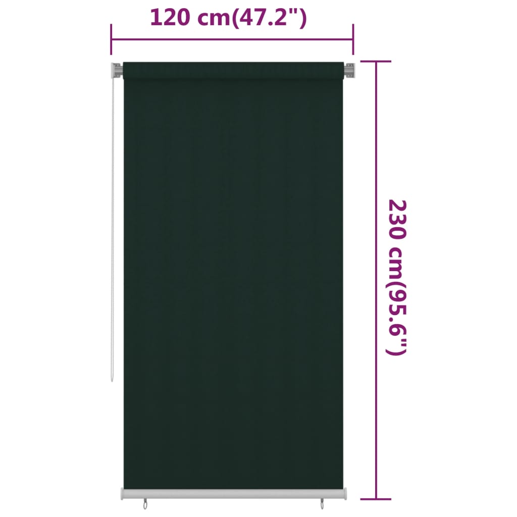 Outdoor Roller Blind 125(W)x230(H) cm Dark Green HDPE