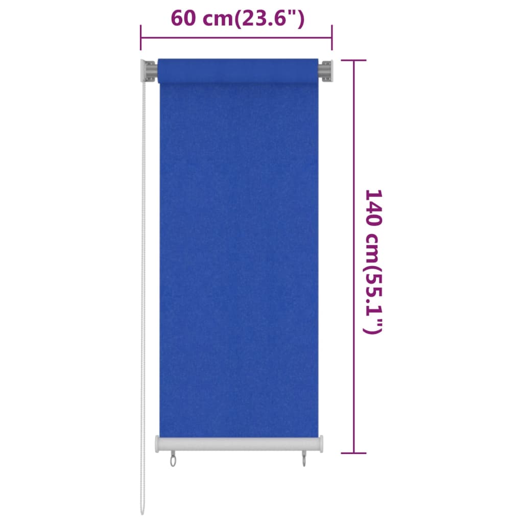 Outdoor Roller Blind 65(W)x140(H) cm Blue HDPE