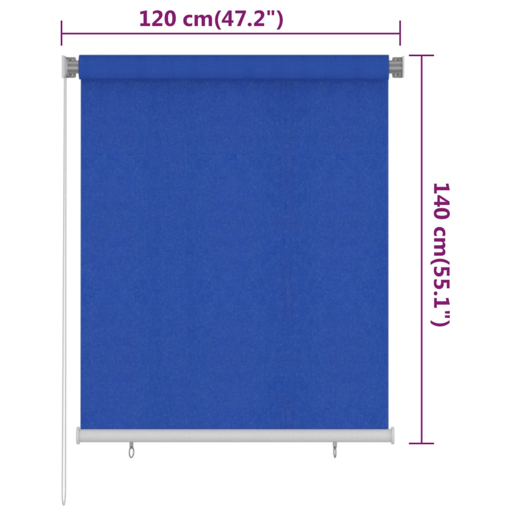 Outdoor Roller Blind 125(W)x140(H) cm Blue HDPE
