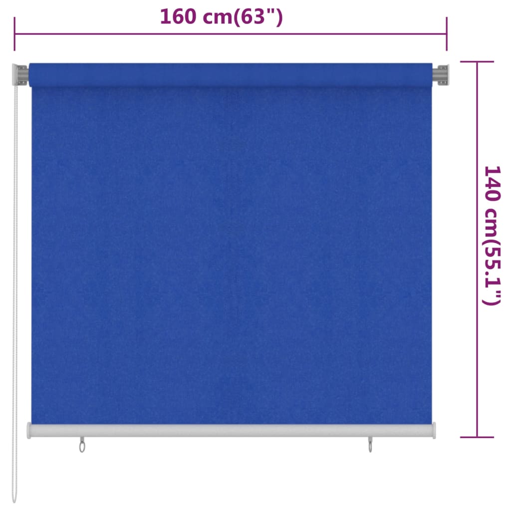 Outdoor Roller Blind 160 x 140 cm Blue HDPE