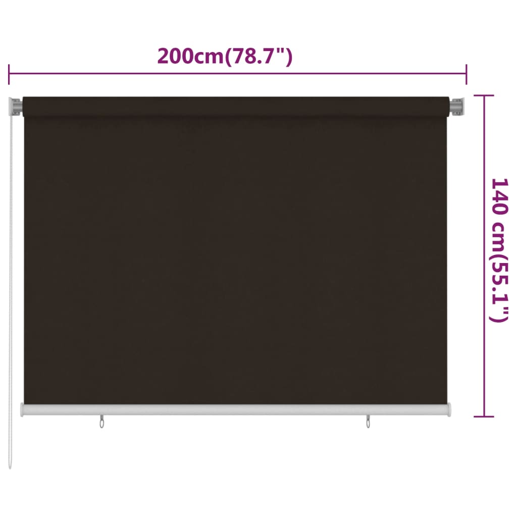 Outdoor Roller Blind 205(W)x140(H) cm Brown HDPE