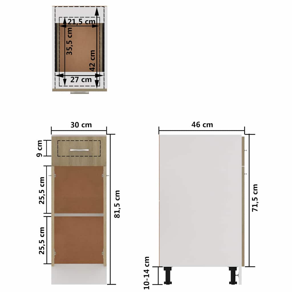 Drawer Bottom Cabinet | Sonoma Oak | Engineered Wood | Compact