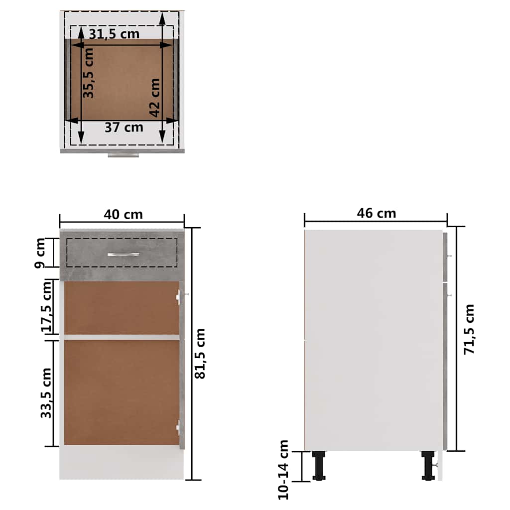 Drawer Bottom Cabinet | Concrete grey | Engineered wood | Medium