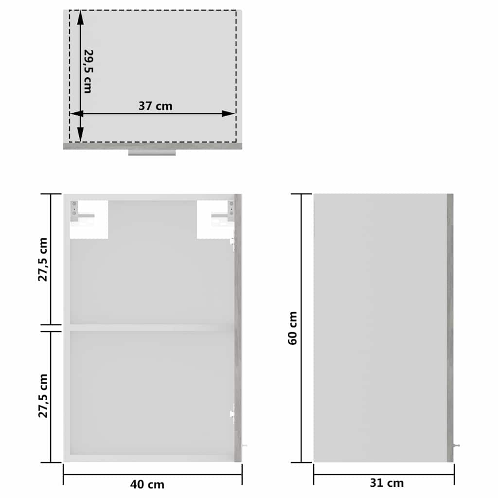 Hanging Glass Cabinet | Concrete grey | Engineered wood | Medium