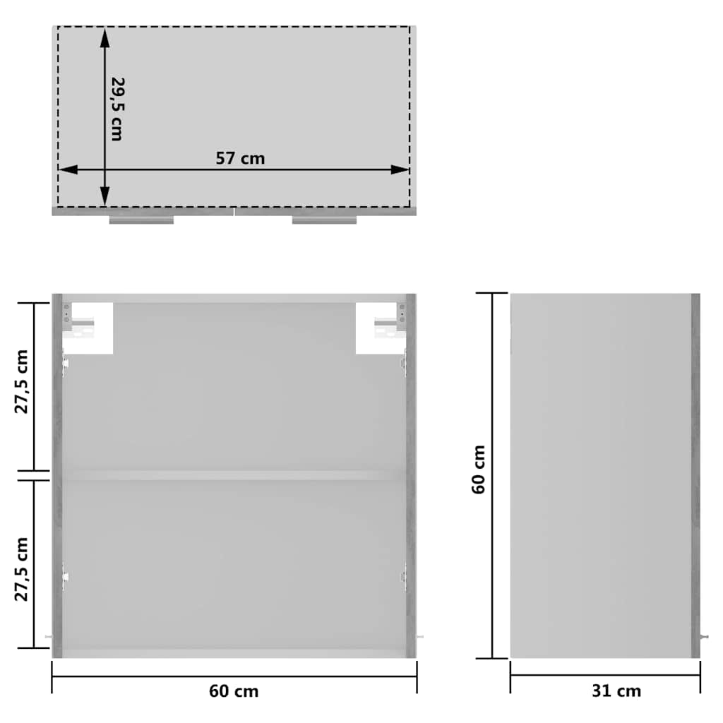Hanging Glass Cabinet | Concrete grey | Engineered wood | Medium