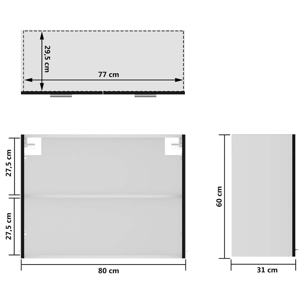 Hanging Glass Cabinet | Black | Engineered wood, glass | 80x31x60 cm