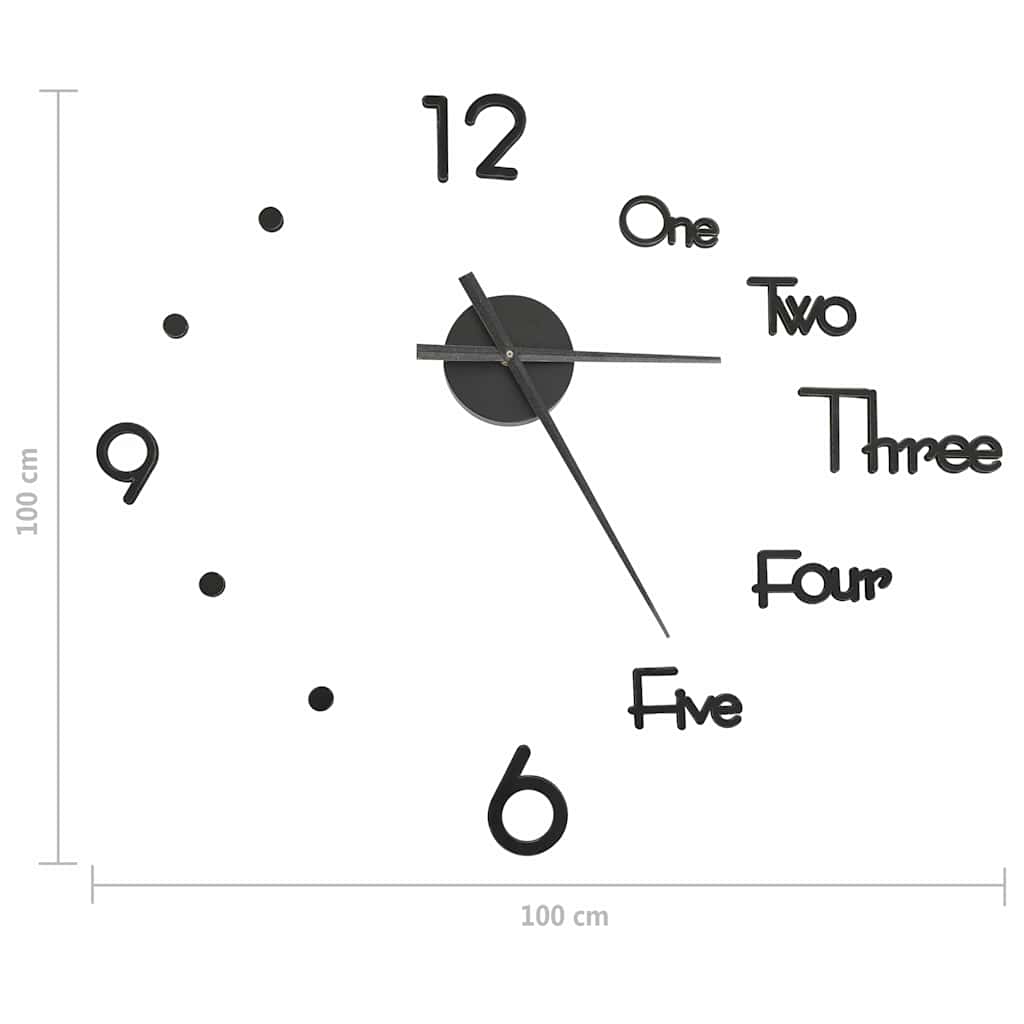 3D Wall Clock Modern Design Black 100 cm XXL