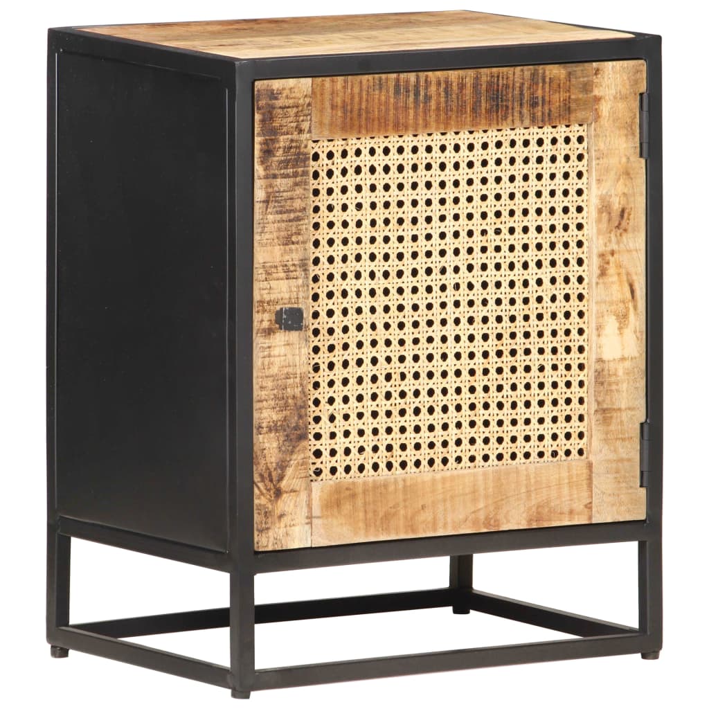 Bedside Cabinet 15.7"x11.8"x19.7" Rough Mango Wood and Natural Cane