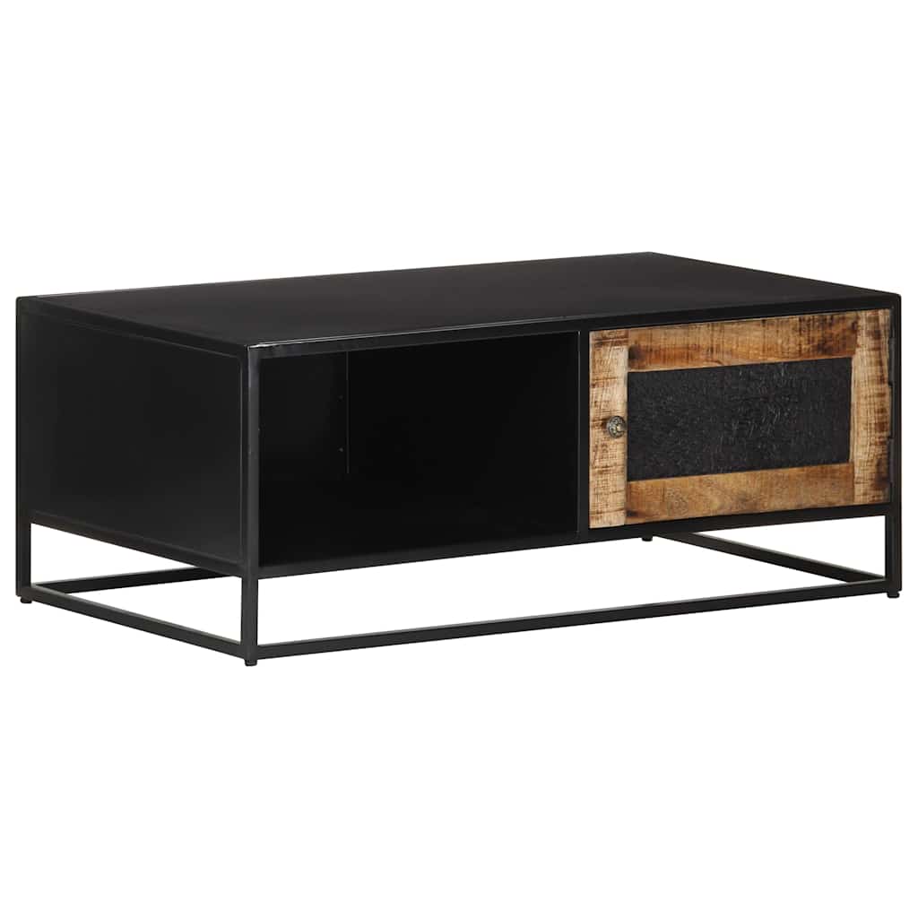 Coffee Table | Natural Mango Wood and Black | Rough Mango Wood, Iron, MDF