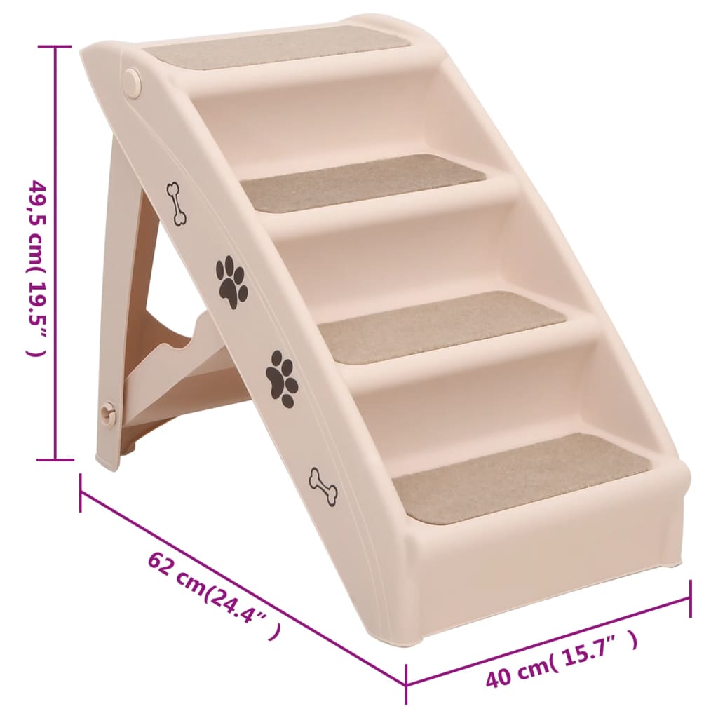 vidaXL Dog Stair Cream Polypropylene 24.4x15.7x19.5 in Foldable