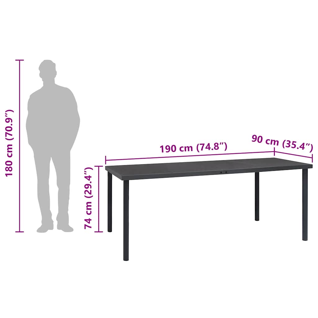 Outdoor Dining Table | Anthracite | Glass, Powder-Coated Steel | Large