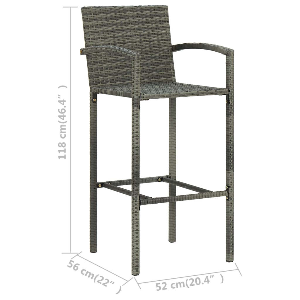 Bar Stools 2 pcs Gray Poly Rattan