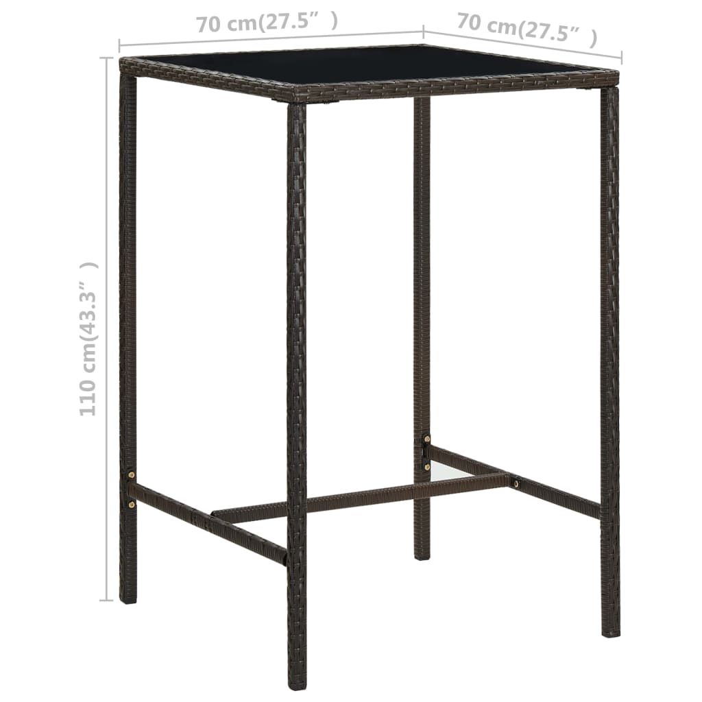 Bar Table Brown PE rattan, tempered glass, powder-coated steel