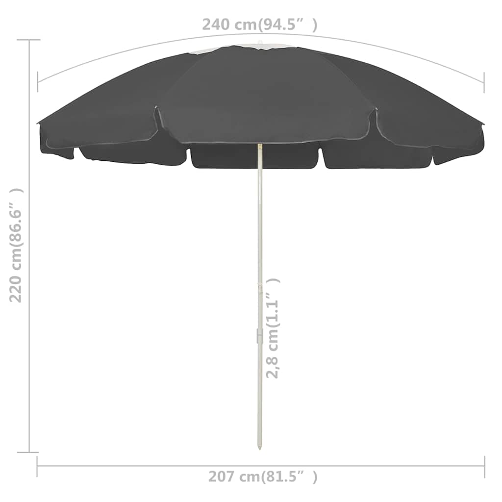 Beach Parasol | Anthracite | Polyester | 240 cm | Tiltable