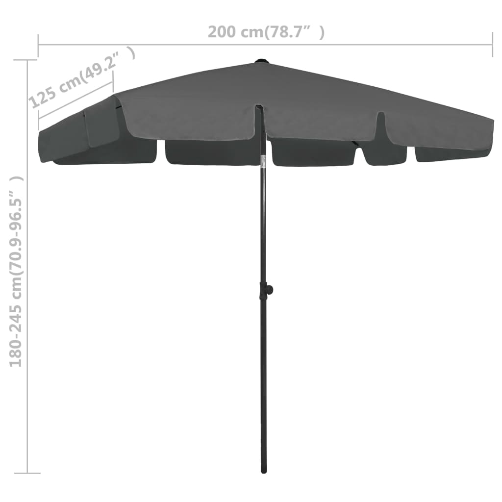 Beach Parasol Anthracite Polyester Large UV-resistant materials