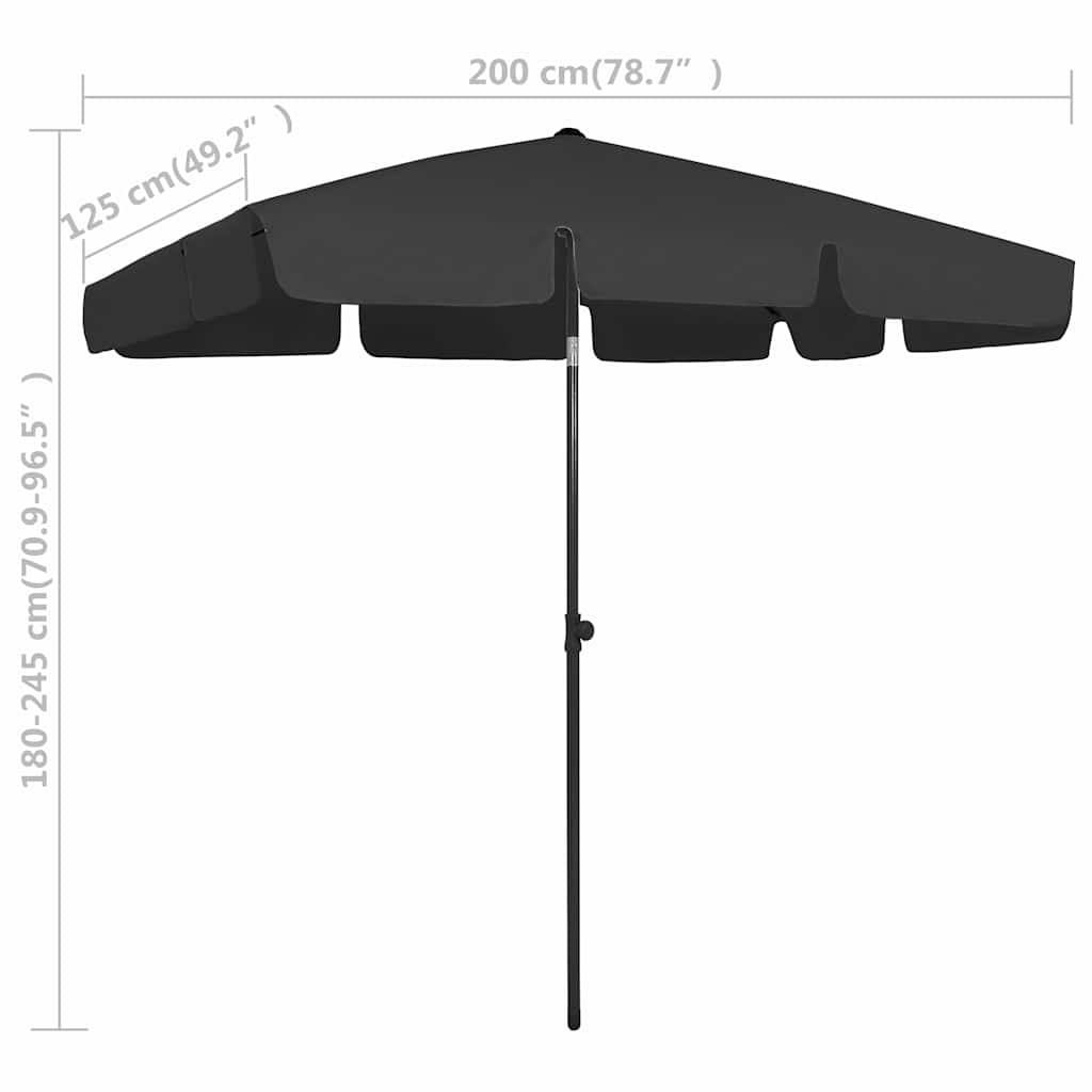 Beach Parasol Black 200x125 cm