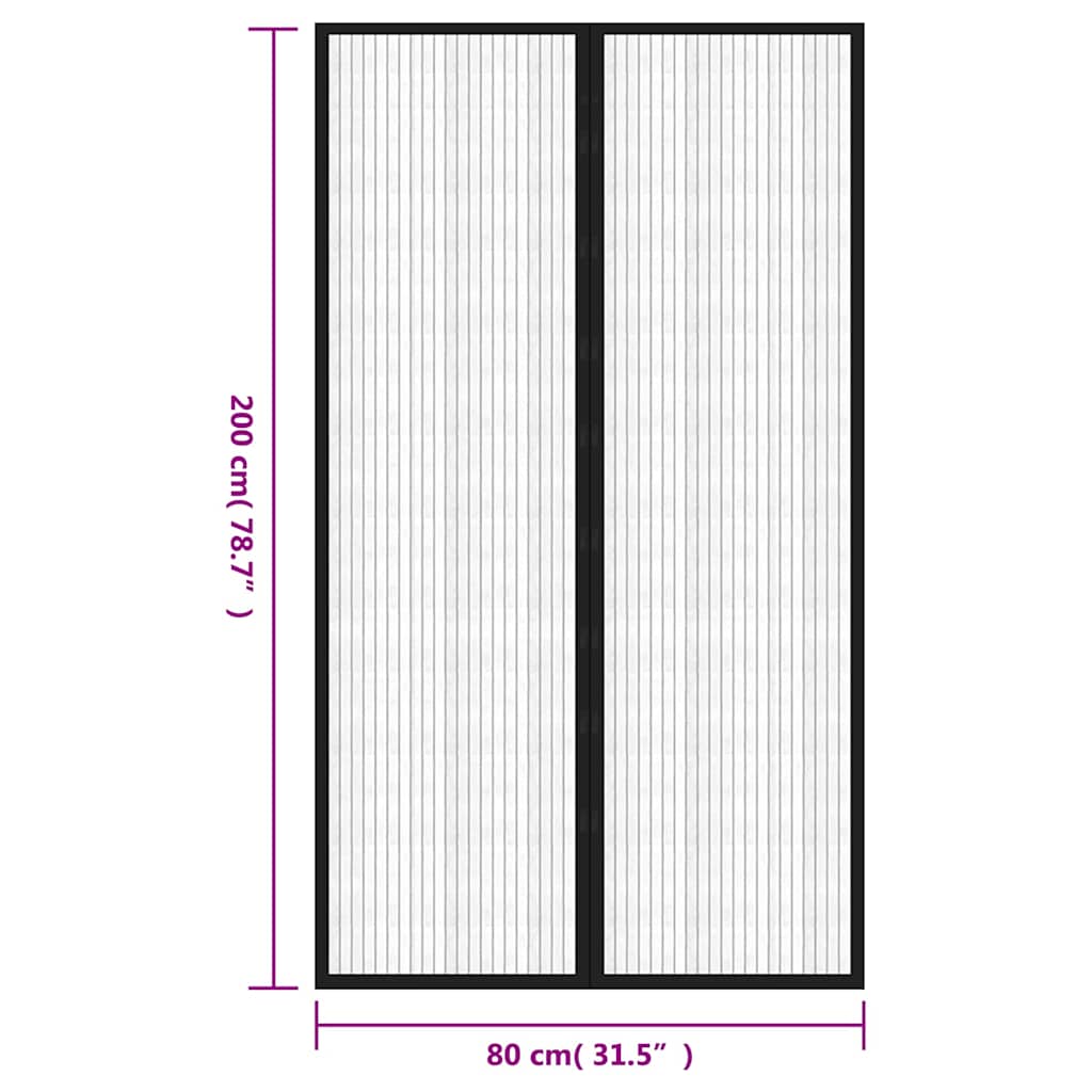 Insect Door Curtains 2 pcs with Magnet Blocks Black 200x80 cm