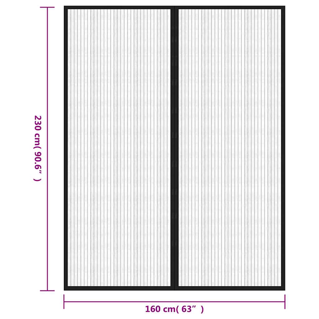 Insect Door Curtains 2 pcs with Magnet Blocks Black 230x160 cm