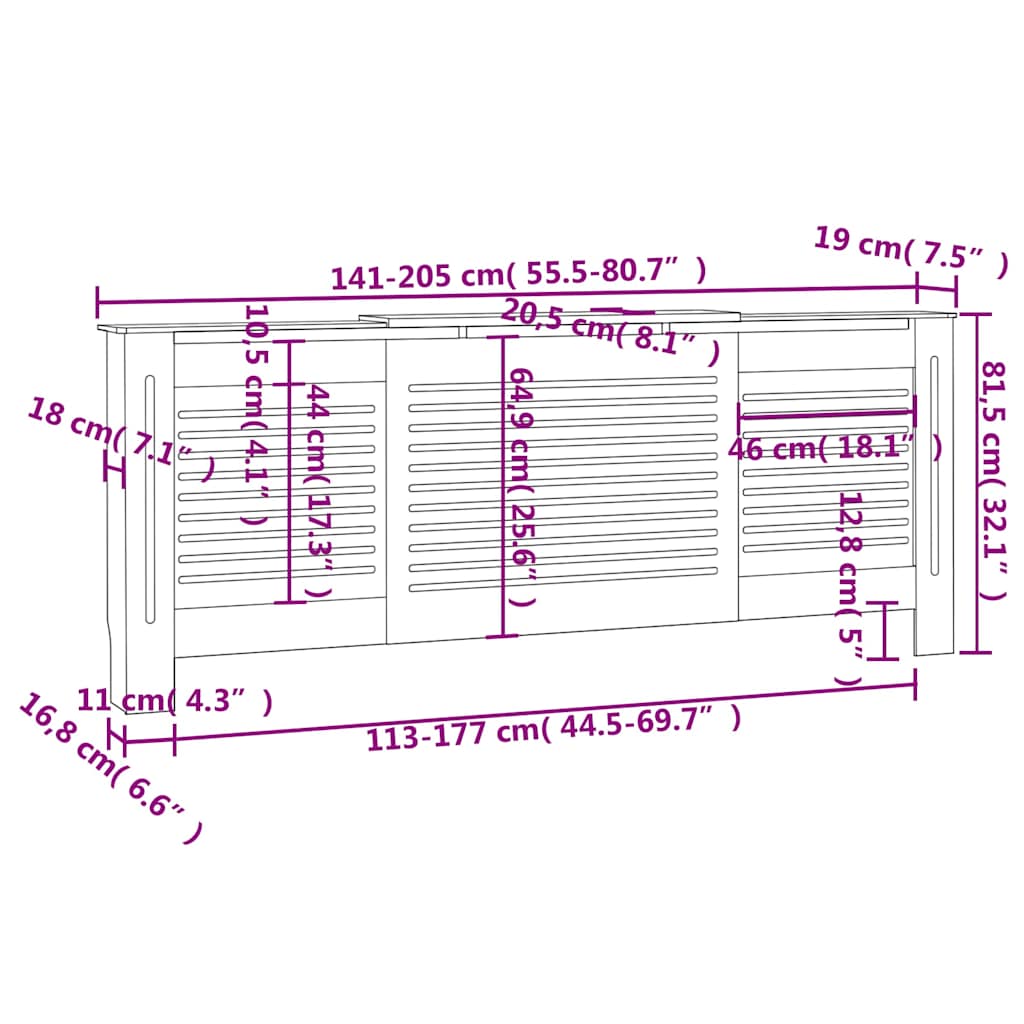 325554 vidaXL MDF Radiator Cover 205 cm