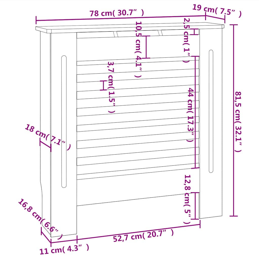 325565 vidaXL MDF Radiator Cover Grey 78 cm