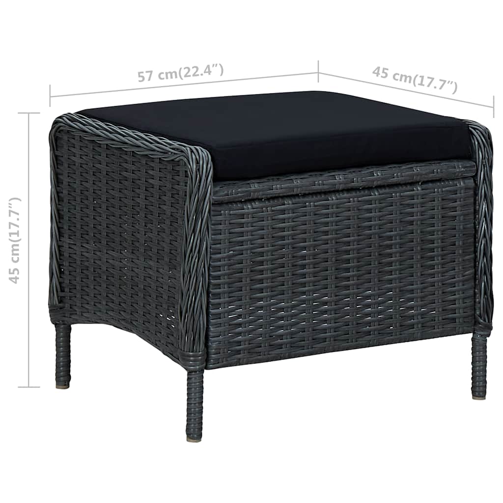 Reclining Patio Chair with Footstool Poly Rattan Dark Gray