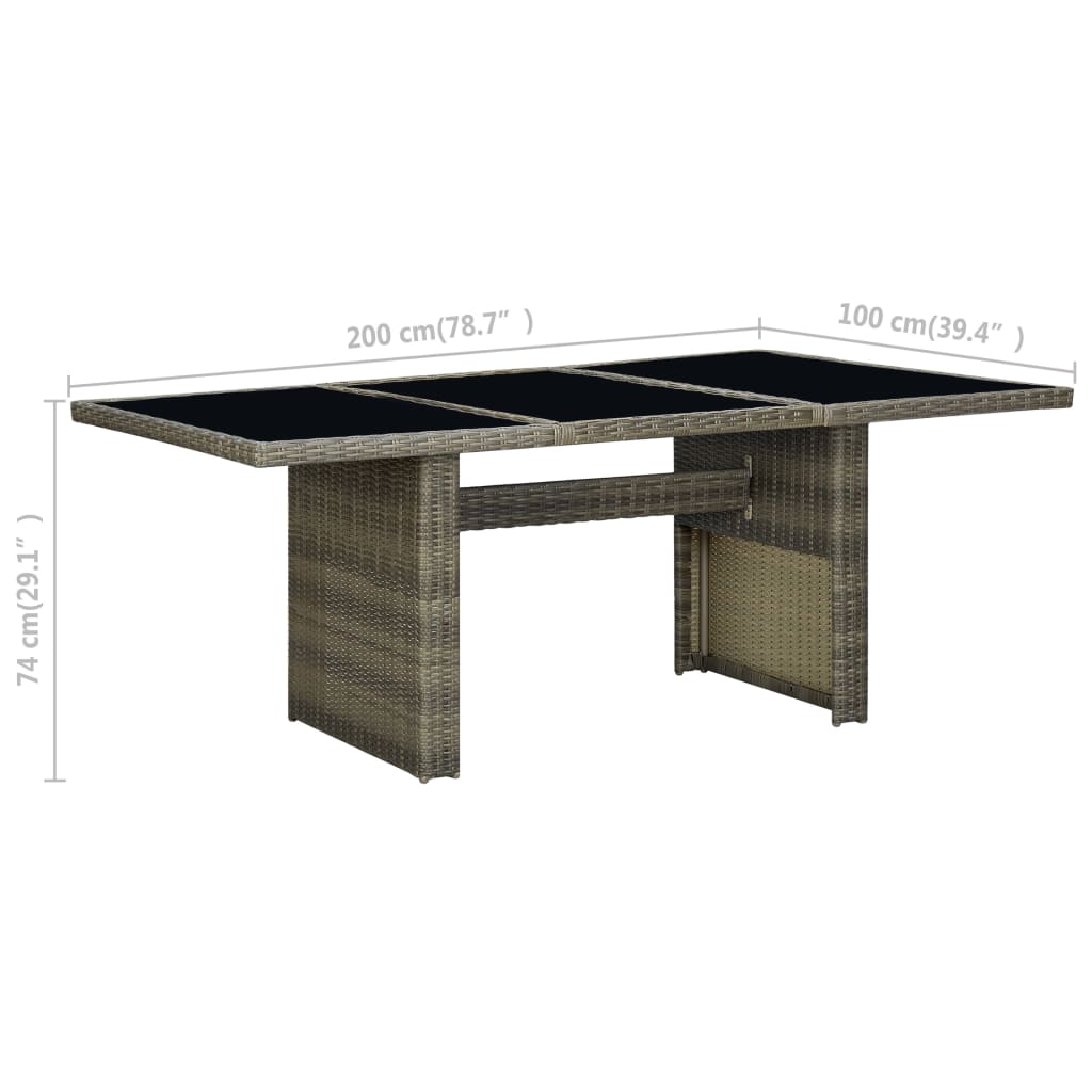 Patio Table Brown Poly Rattan and Tempered Glass