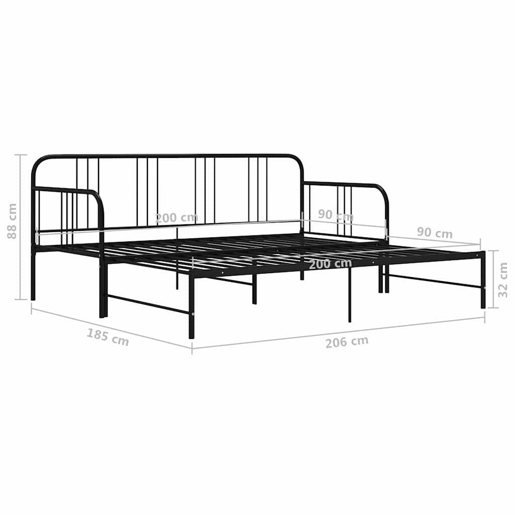 Pull-out Sofa Bed Frame without Mattress Black Metal 90x200 cm