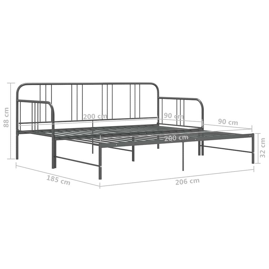 Pull-out Sofa Bed Frame without Mattress Grey Metal 90x200 cm